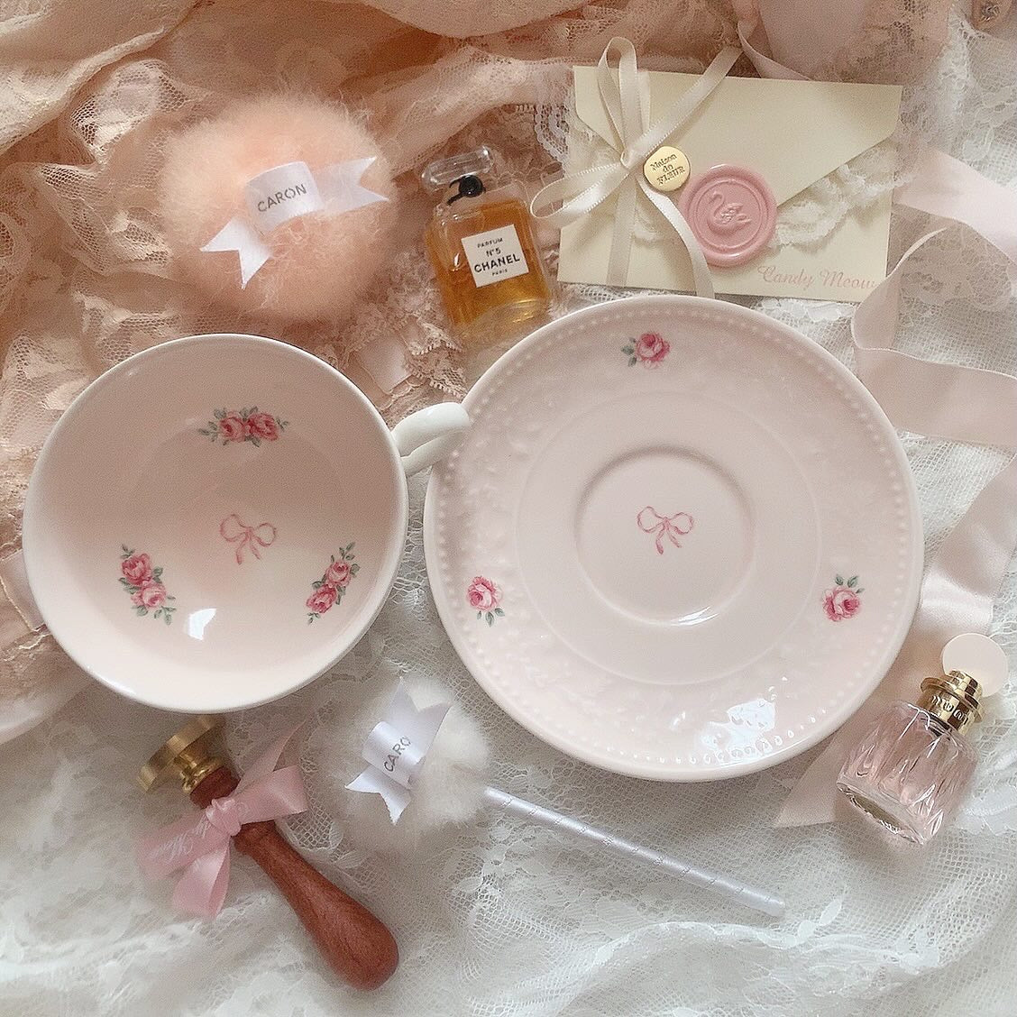 Rose ribbon cup&saucer