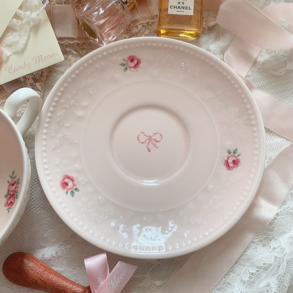 Rose ribbon cup&saucer