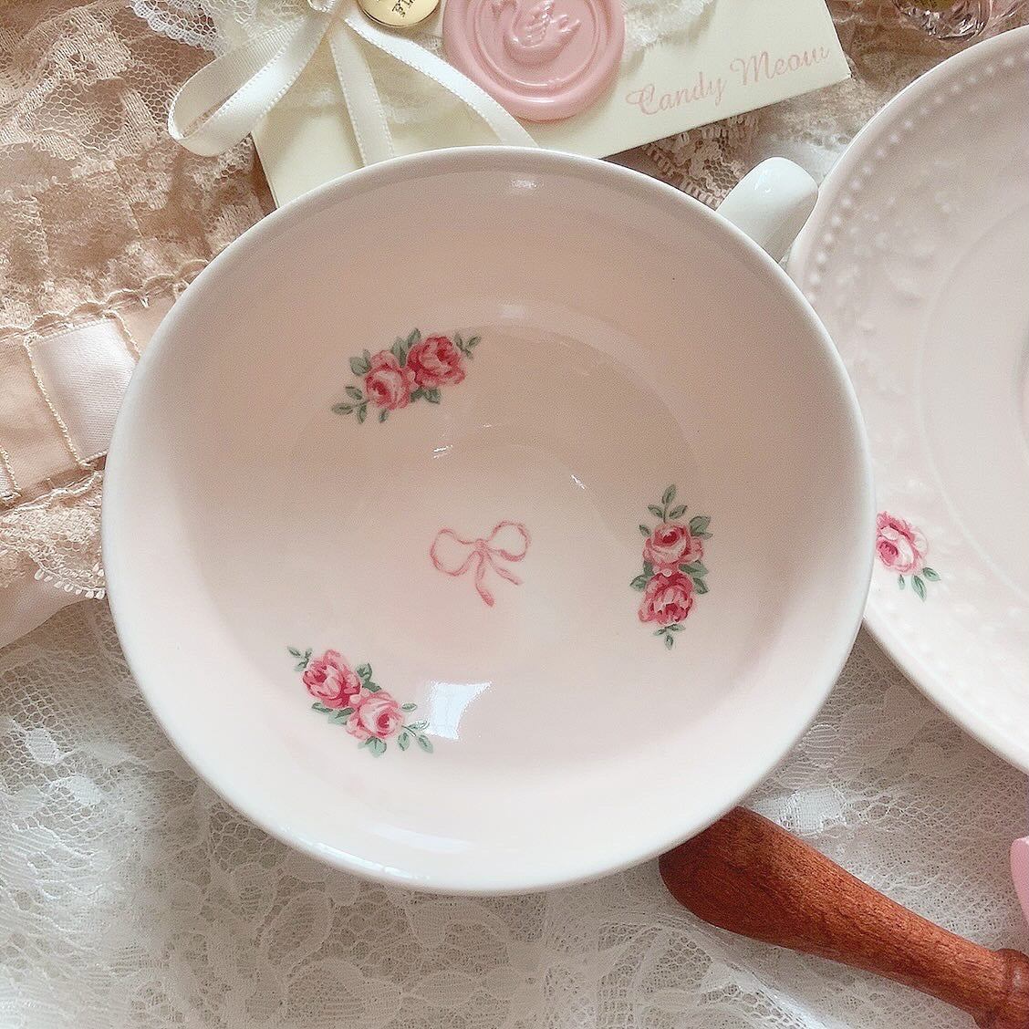 Rose ribbon cup&saucer