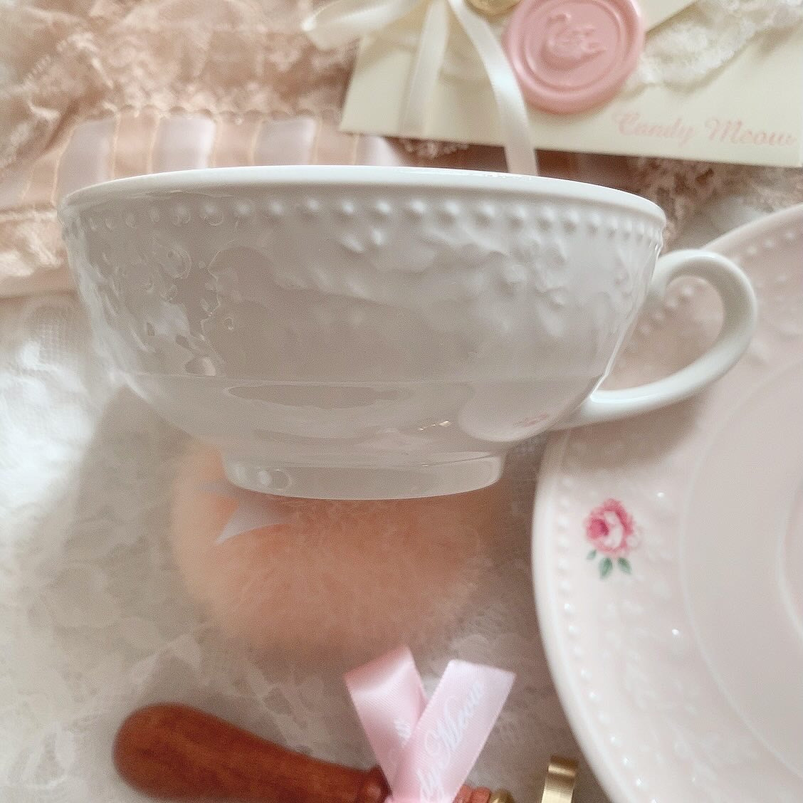 Rose ribbon cup&saucer