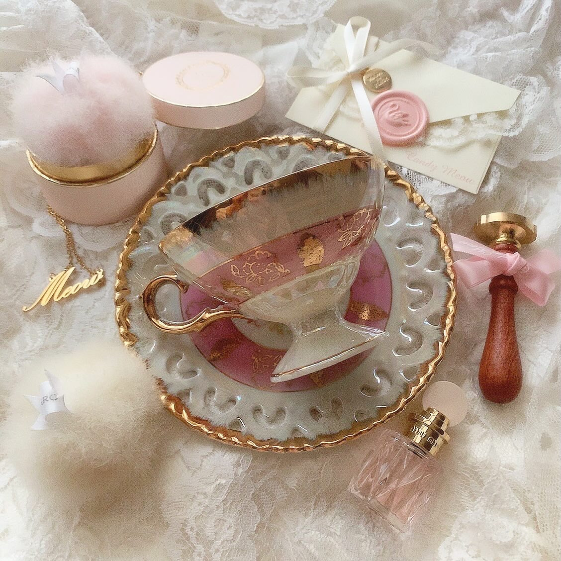 Vintgage pearl pink cup&saucer