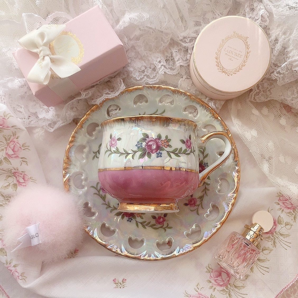 Pink aurora cup&saucer