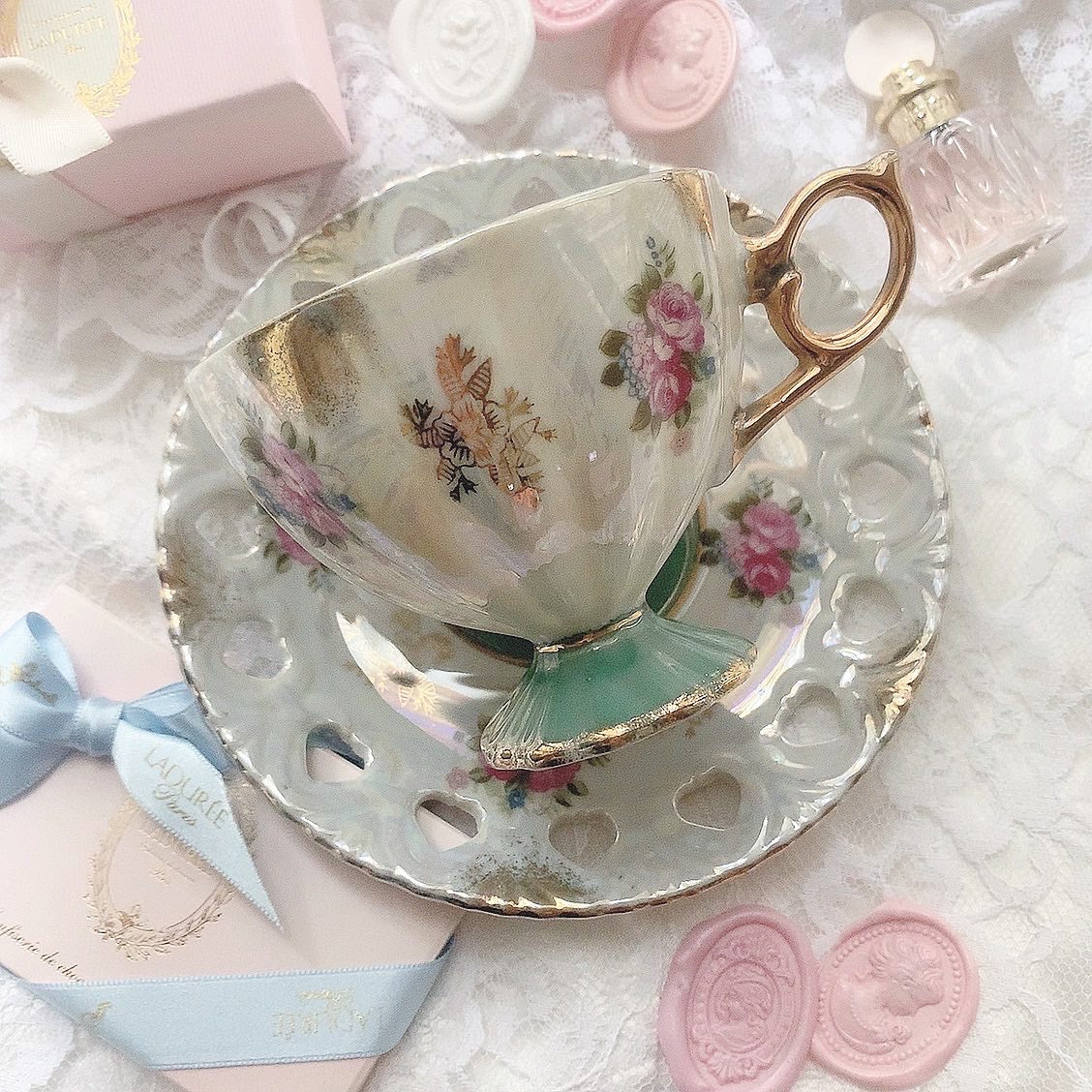 mint green cup&saucer