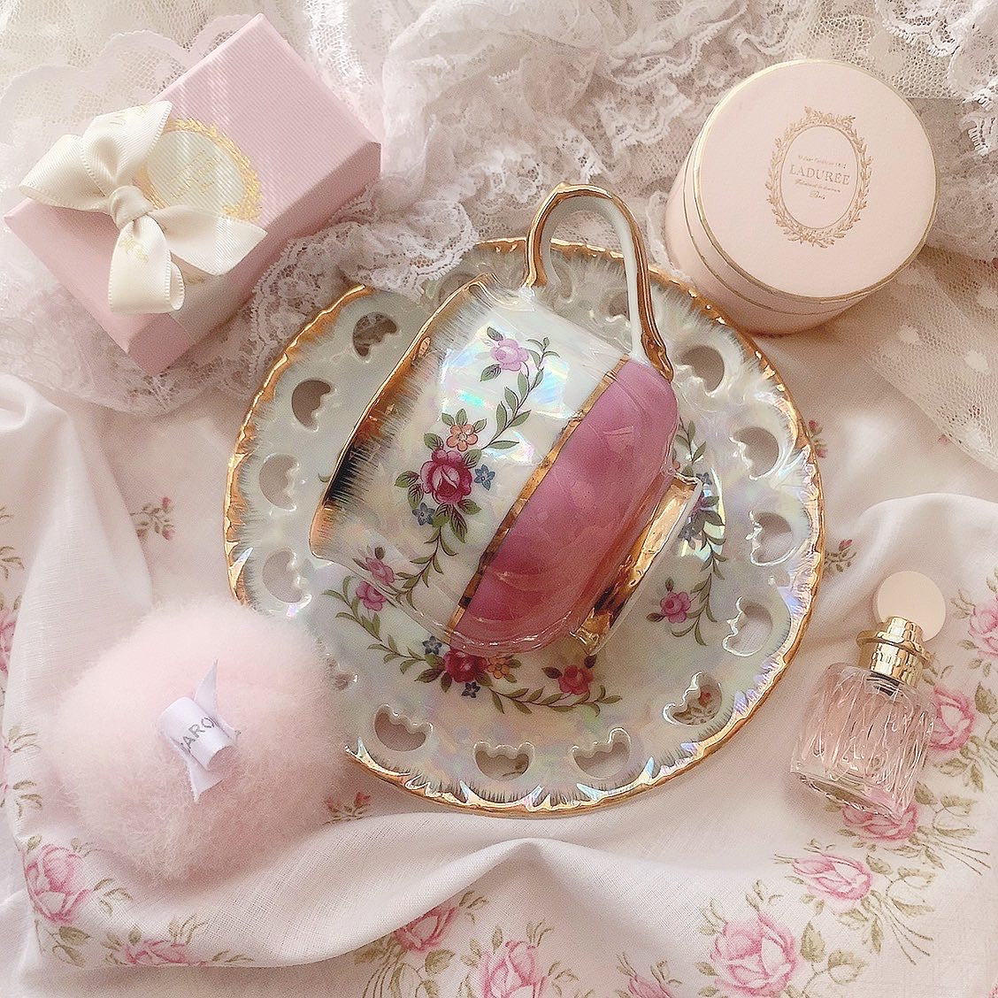 Pink aurora cup&saucer